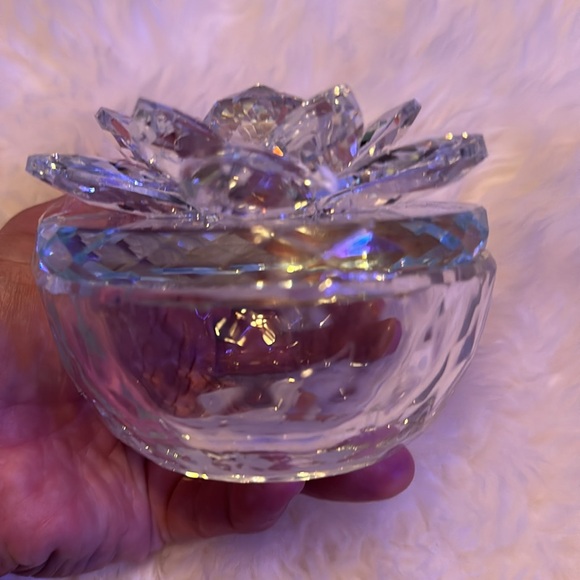 NEW crystal lotus flower keepsake trinket vanity jar container box - Picture 5 of 8